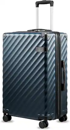 LUGGEX - 24 Inch Medium Checked Luggage, Hardside Suitcase with Spinner Wheels & Reinforced Corner Protectors - KVC - Navy
