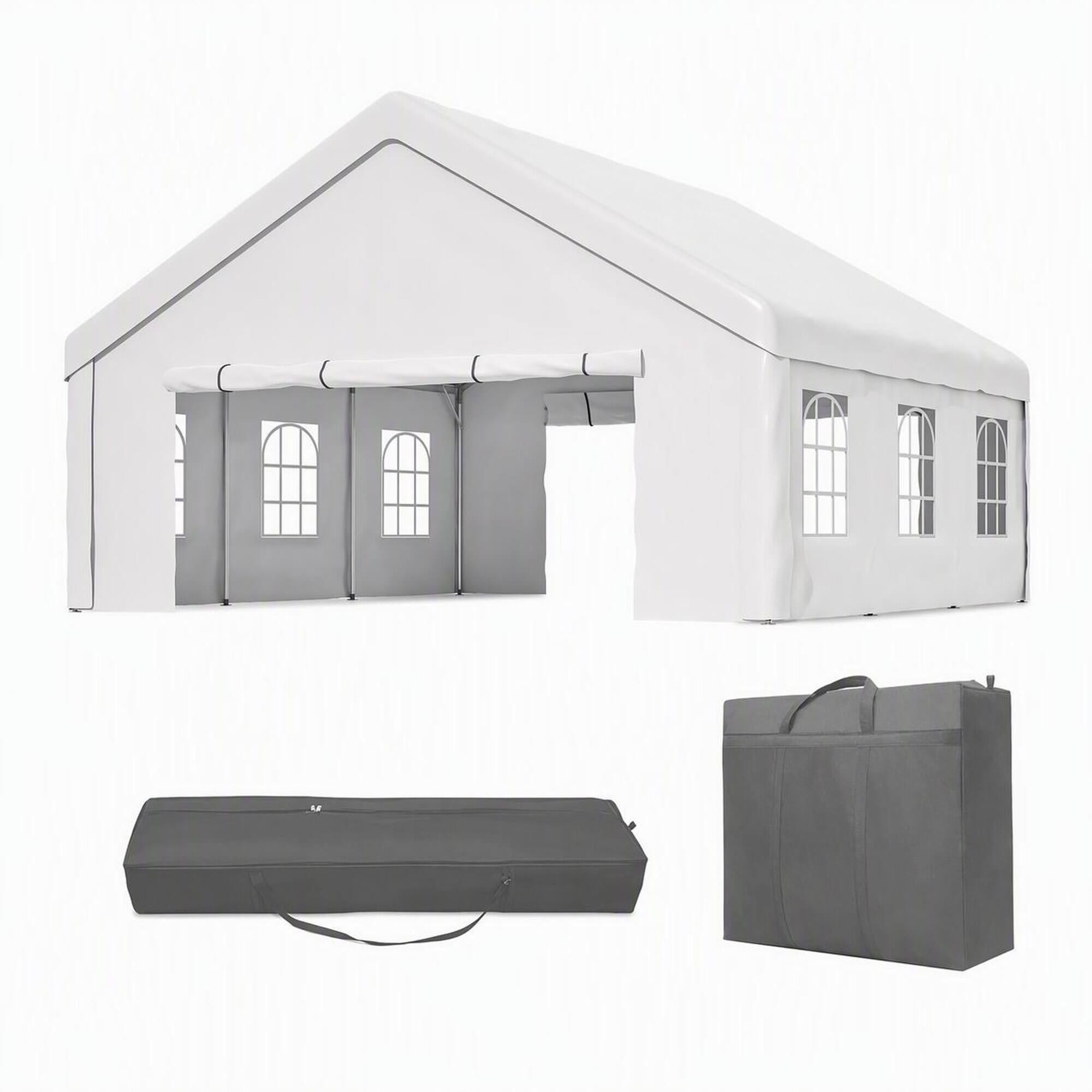Front. RYHNUYNE - 20x20 FT Party Canopy Removable Walls 2 Bags Rust-Resistant Frame Weddings BBQs - White.