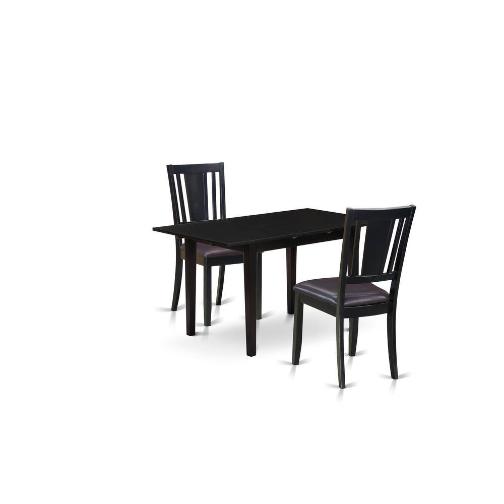 Left. East West Furniture - East West Furniture NODU3-BLK-LC 3-Pc Rectangular Dining Table Set 2 Wooden Dining Chairs with Panel Back and A Faux - Black.