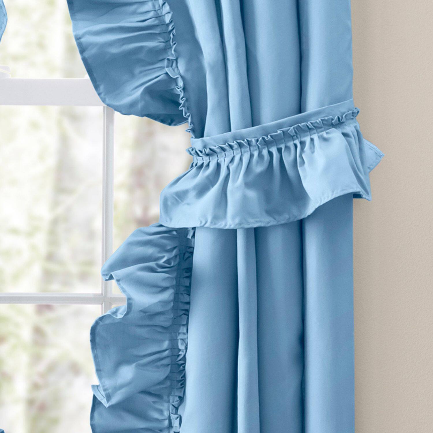 Alt View 1. Ellis Curtain - ELLIS 70% Polyester 30% Cotton Stacey Ruffled Prscilla Pairs With Tiebacks 54" x 63" Slate - Slate.