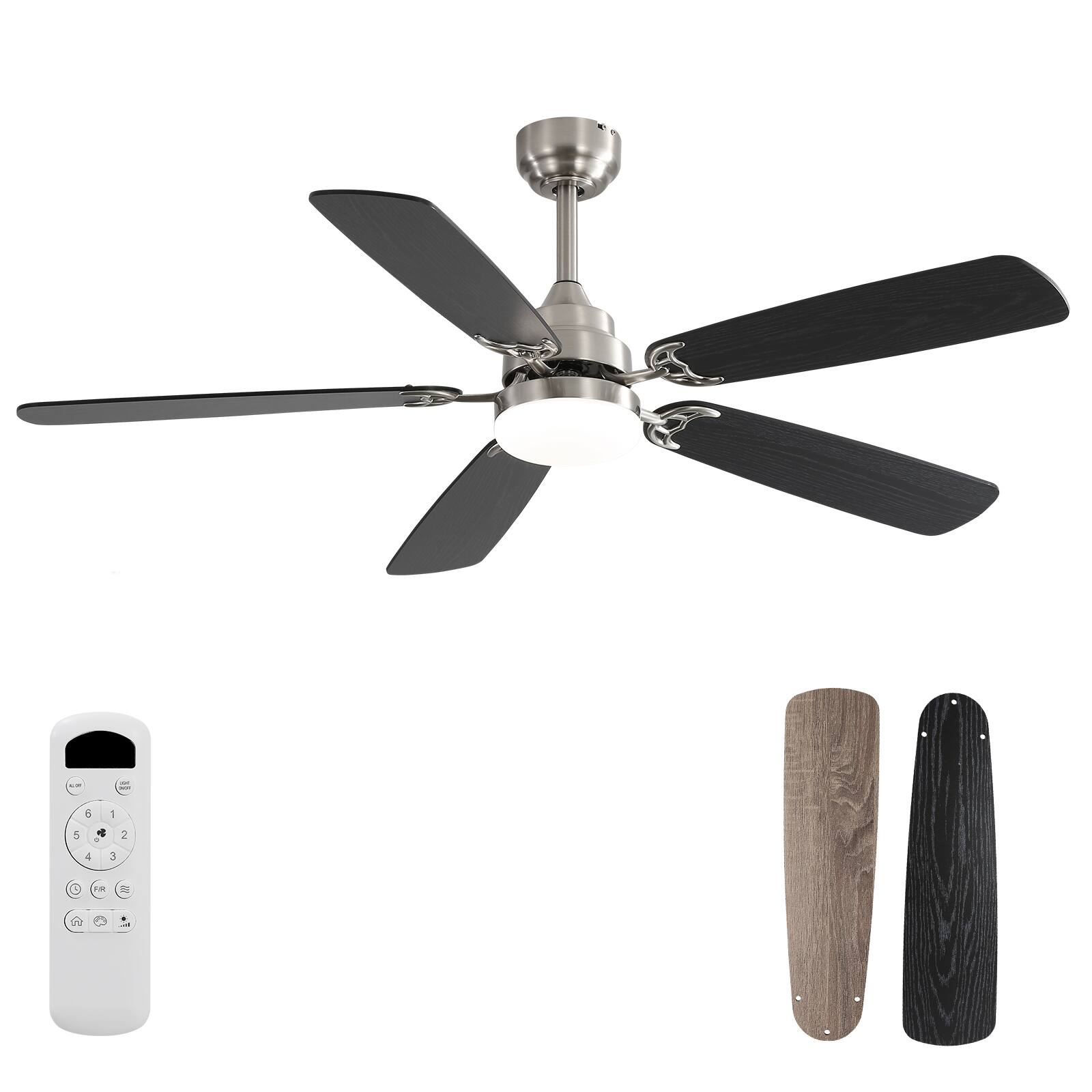 Alt View 1. Bestier - 52inch Ceiling Fan with LED Light, 6 Speed, 5 Blades Reversible Silent DC Motor Ceiling Fan with Timer, Black+Grey - Black+Grey.