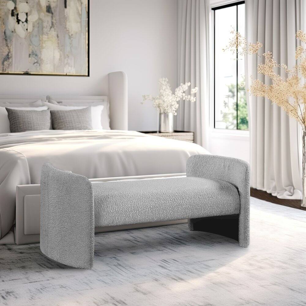 Alt View 1. Meridian Furniture - Peyton Grey Boucle Fabric Bench - Grey.