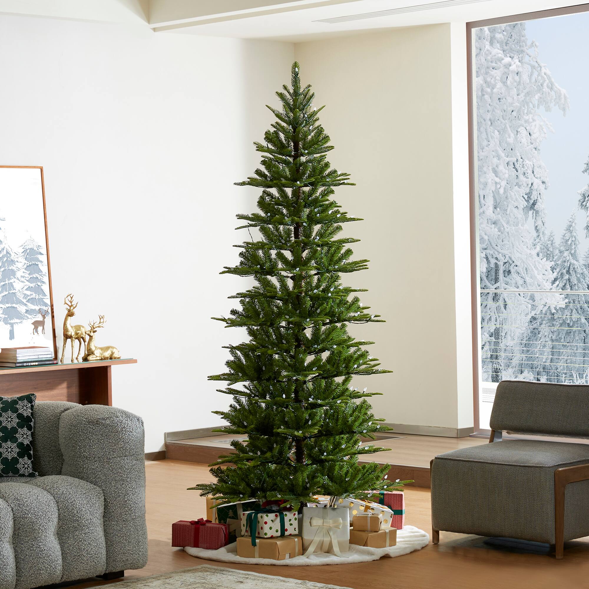 Alt View 10. Glitzhome - 7.5ft Pre-Lit Slim Fir Artificial Christmas Tree with 350 Strawberry Lights - Green.