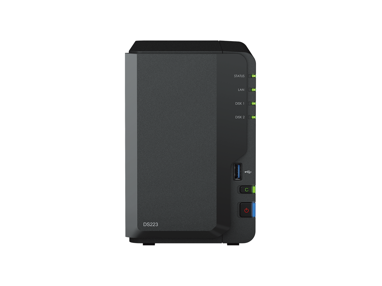 STATUS  
LAN  
DISK 1  
DISK 2  
C  
DS223