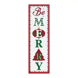 BreeBe - Metal Be Merry Sentiment Sign 30"H - White, Red, Green
