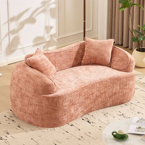 Front. Anysun - Curved 2-Seat Compressed Sofa - Armrests on Both Sides, 2 Pillows, Perfect for Small Apartments & Living Rooms - Pink.
