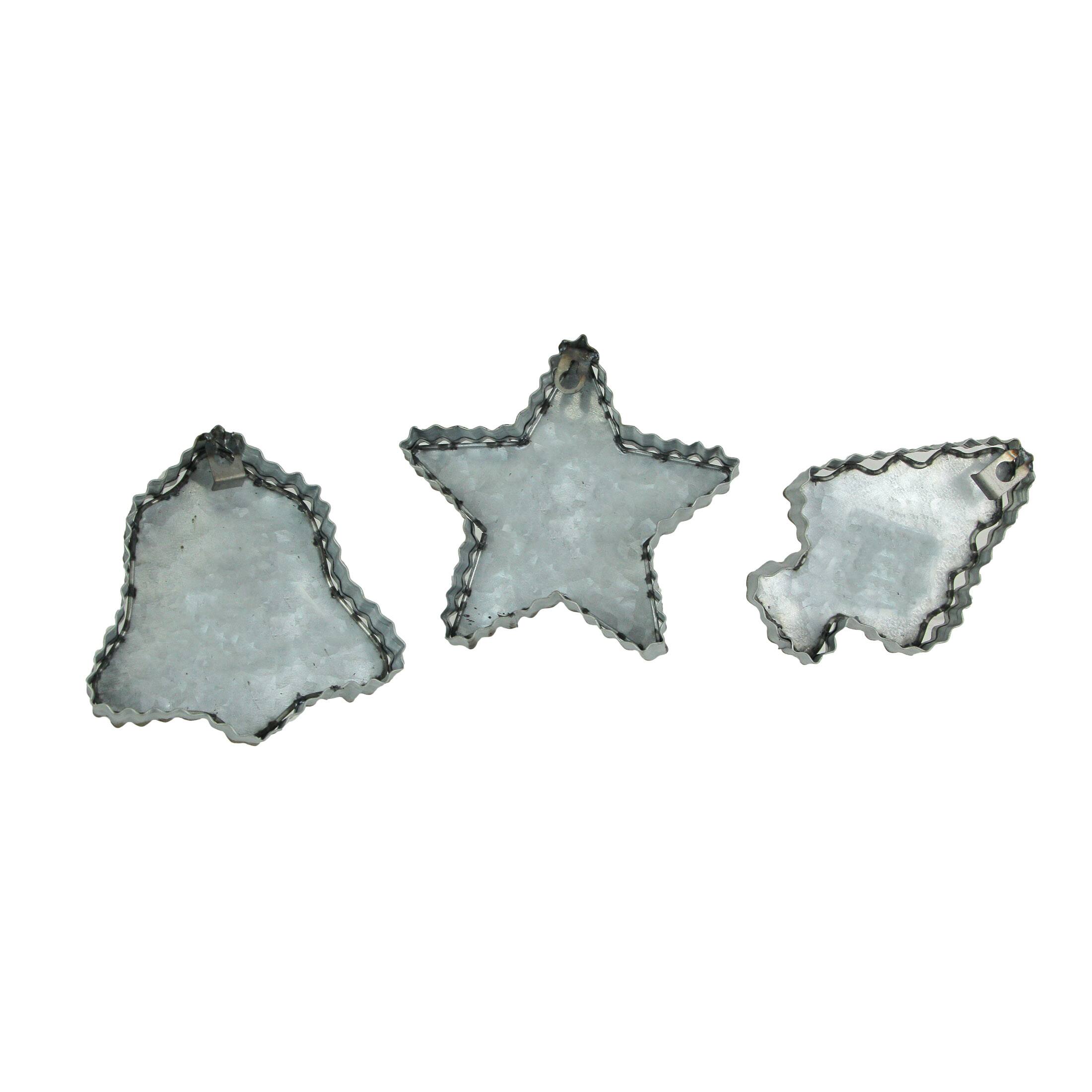 Alt View 2. Zeckos - Set of 3 Oversized Galvanized Zinc Finish Christmas Cookie Cutter Wall Hangings - Silver.