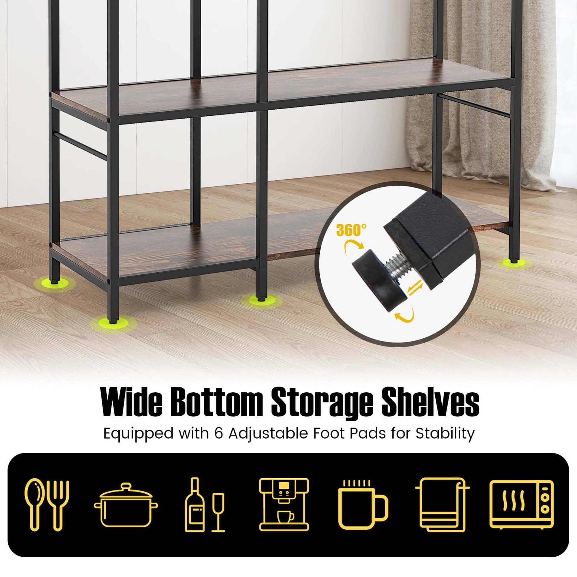 360° Wide Bottom Storage Shelves Equipped with 6 Adjustable Foot Pads for Stability