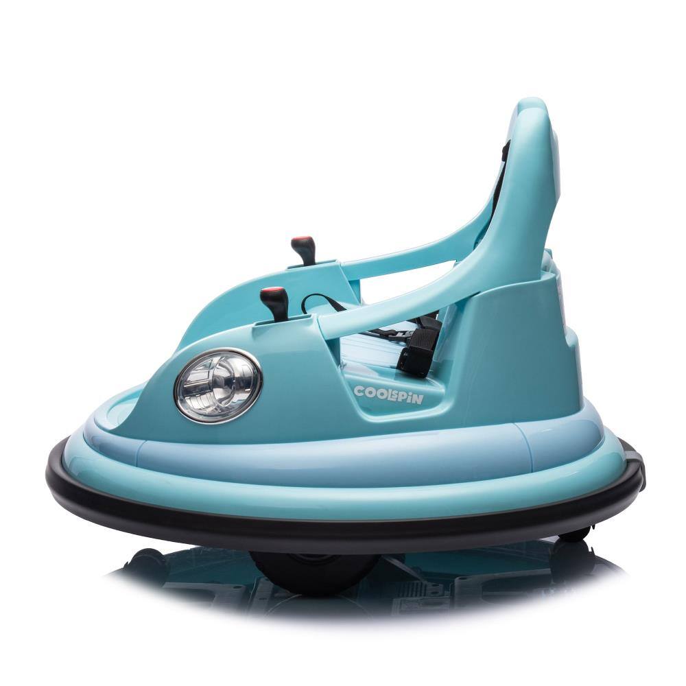 Back. BreeBe - 12V Kids Electric Ride On Bumper Car with Remote, LED Lights, Bluetooth, 360° Spin, Anti-Collision Padding & Safety Belt - Blue.