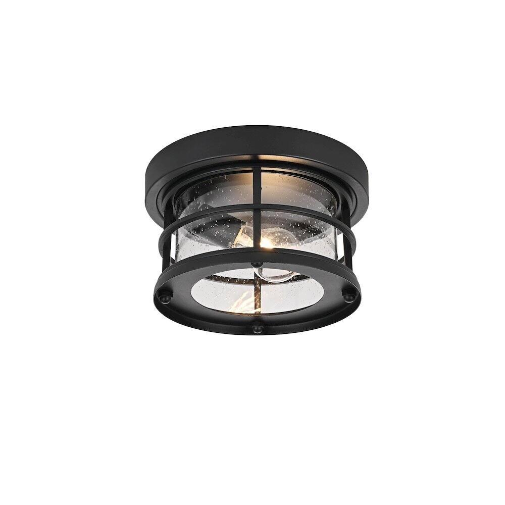 Left. Elegant Lighting - Carla 10 inch Outdoor Flush Mount Ceiling Light in Black - Black And Clear.
