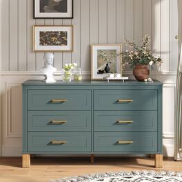 Loheer - 6-Drawer Double Dresser Modern Solid Wood Kids Bedroom Cabinet - Blue