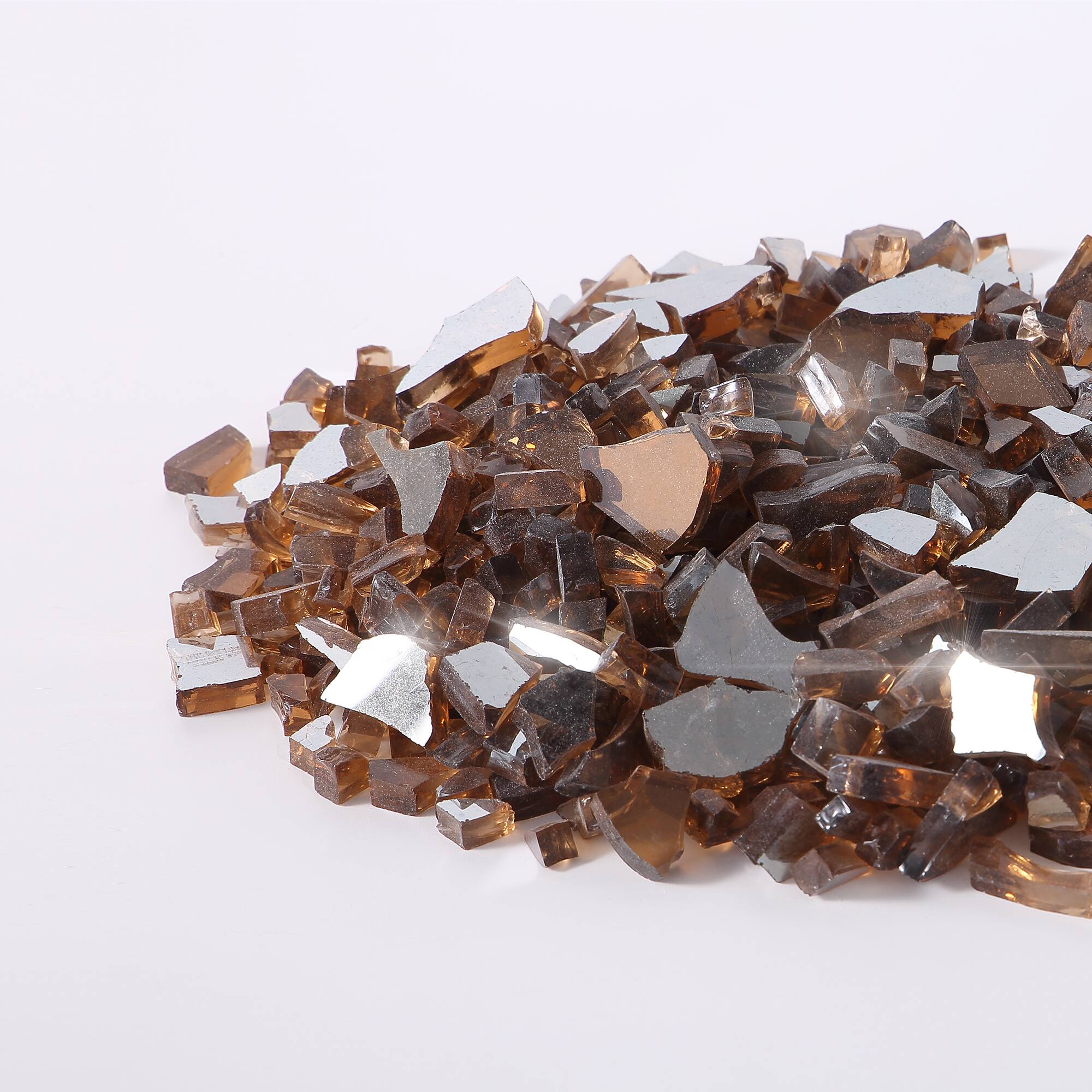 Left. Empava - 10 lbs. 1/4-in Captivating Copper Reflective Tempered Fire Glass for Gas Fire Pit - Copper.