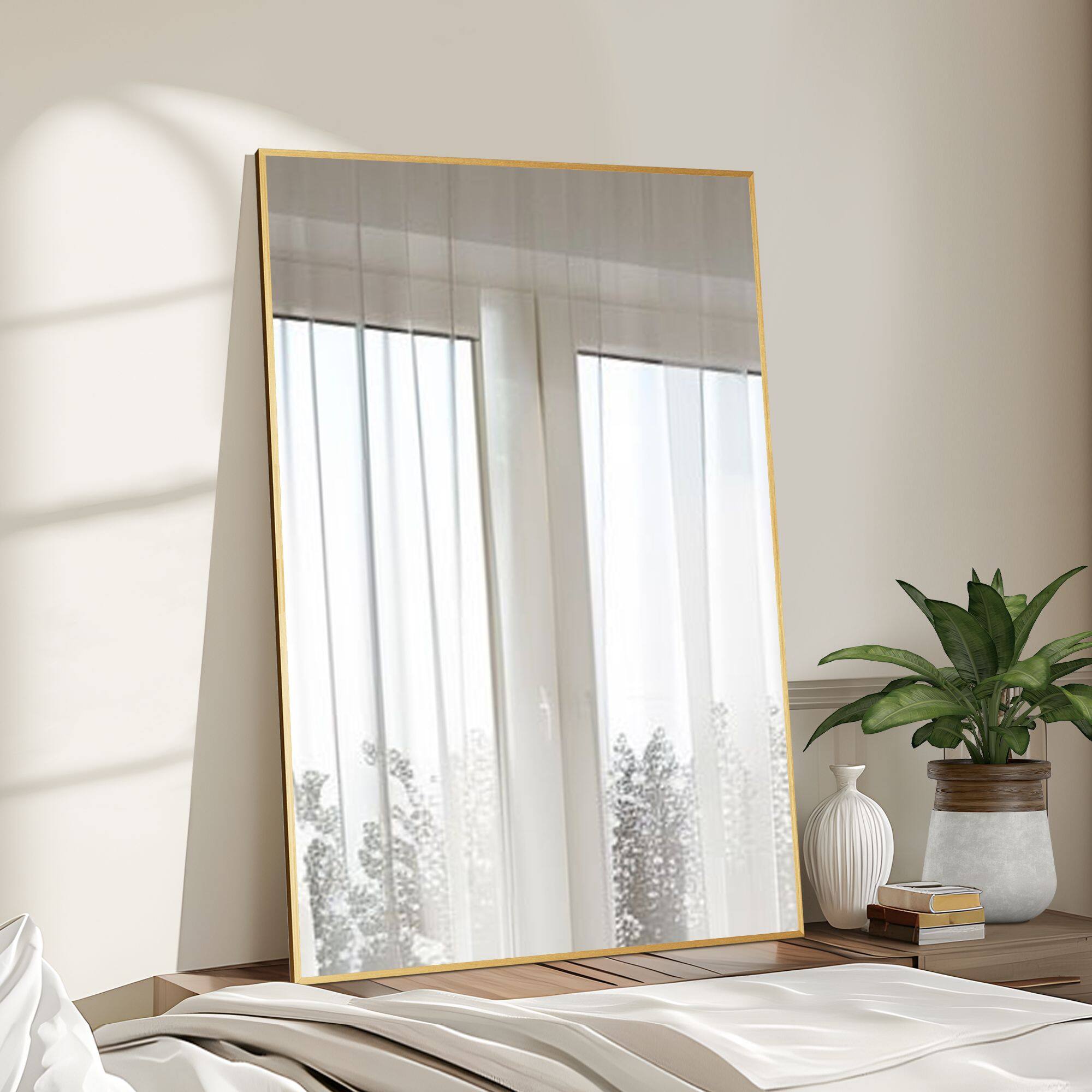 Alt View 1. PexFix - Modern Metal Frame Bathroom Mirror, 24x36 in. Rectangle, Wall-Mounted for Vanity & Powder Room - Gold.