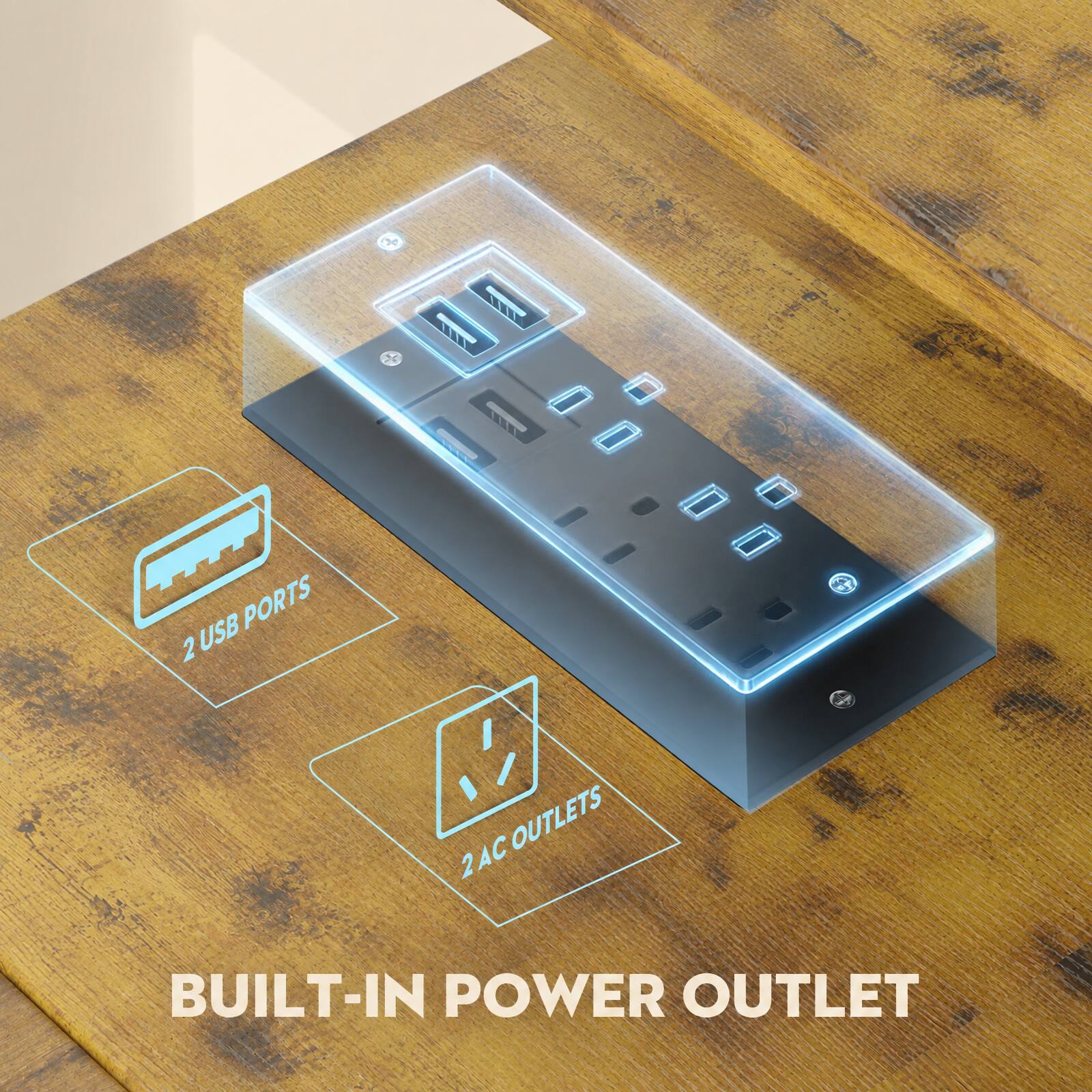 USB PORTS 2  
2 AC OUTLETS  
BUILT-IN POWER OUTLET