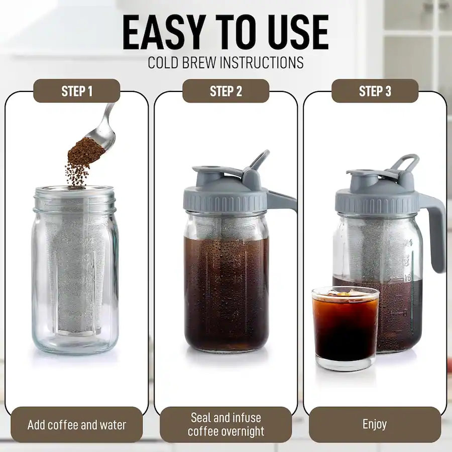 Zulay Kitchen Premium Cold Brew Coffee Maker 32oz Mason Jar with Leak ...