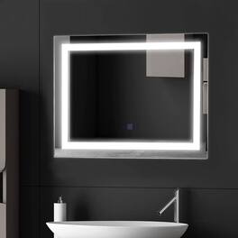 Hivvago - Modern LED Lighted Mirror Dimmable Wall-Mounted Bathroom Vanity 27 x 20 inch - Silver