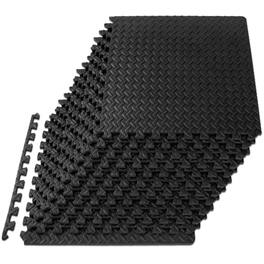 ProsourceFit - Diamond Plate Exercise Puzzle Mat 1/2-in, 48 Sq Ft - 12 Tiles - Black
