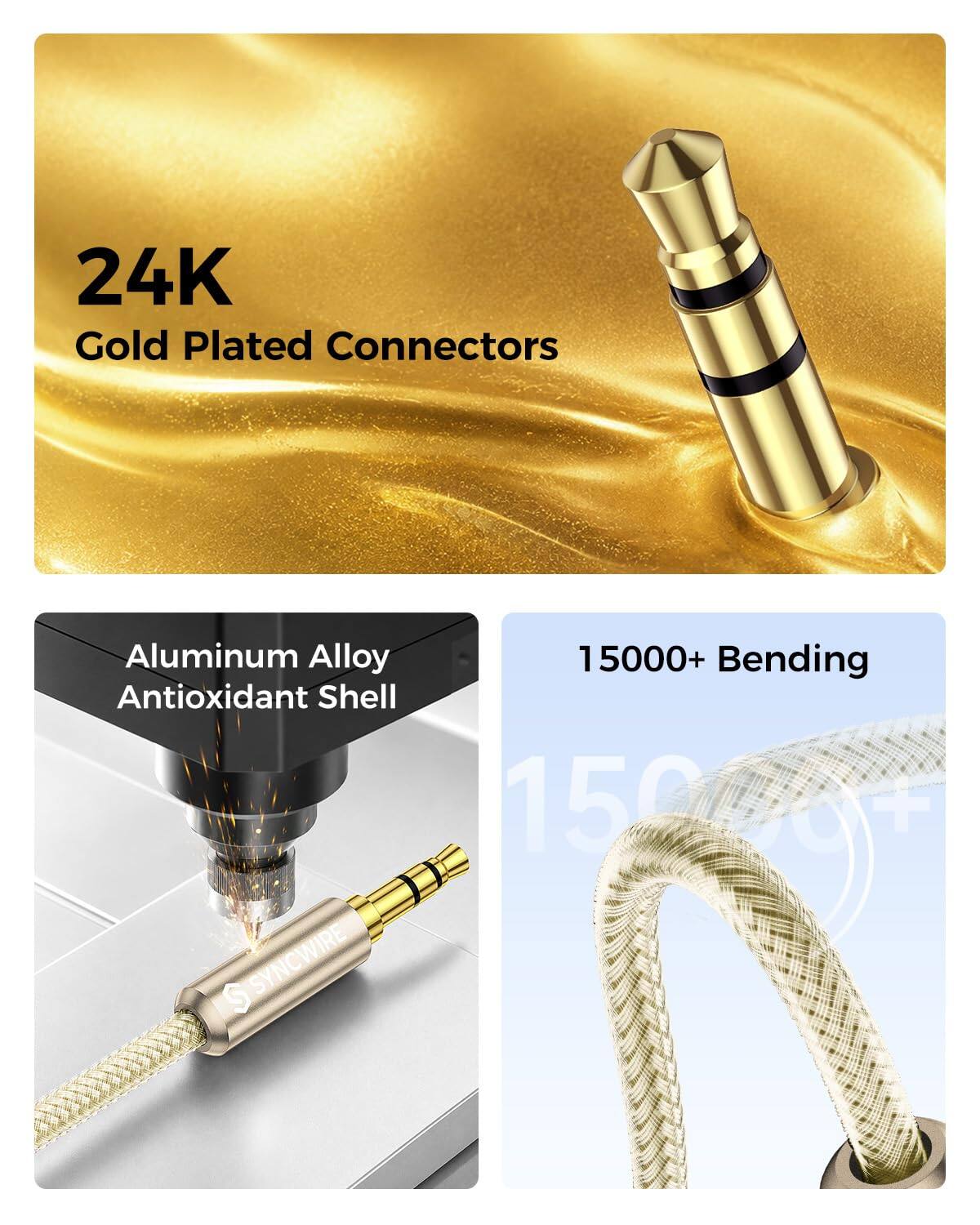 24K Gold Plated Connectors  
Aluminum Alloy Antioxidant Shell  
15000+ Bending