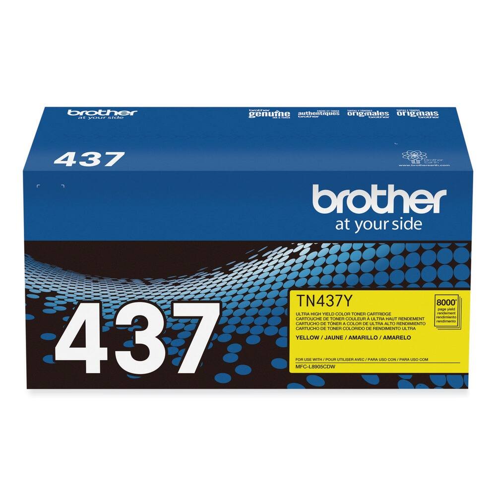 brother  
at your side  

437  

genuine  
authentiques  
originales  
originales  

TN437Y  
ULTRA HIGH YIELD COLOR TONER CARTRIDGE  
CARTUCHE DE TONER A COULEUR DE RENDIMENTO ULTRA ALTO  
CARTUCHO DE TONER COLORIDO DE RENDIMENTO ULTRA ALTO  
CARTUCHO DE TONER COLORIDO DE RENDIMENTO ULTRA ALTO  

YELLOW / JAUNE / AMARILLO / AMARELO  

FOR USE WITH / POUR UTILISER AVEC / PARA USO CON / PARA USO COM  
MFC-L890CDW  

8000 page yield  
rendimento  
rendimiento  
rendimento
