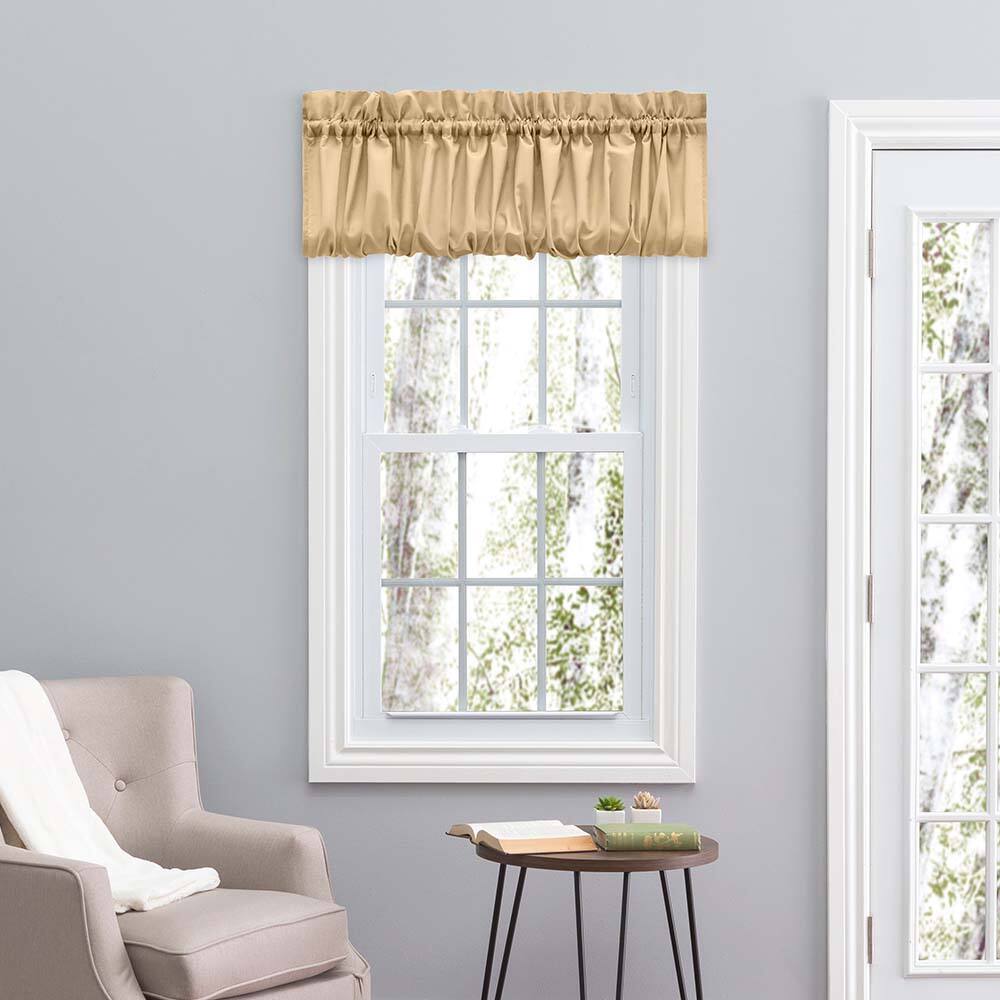 Angle. Ellis Curtain - Ellis Stacey Solid Color Window 1.5" Rod Pocket High Quality Fabric Balloon Valance 60"x15" Almond - Almond.