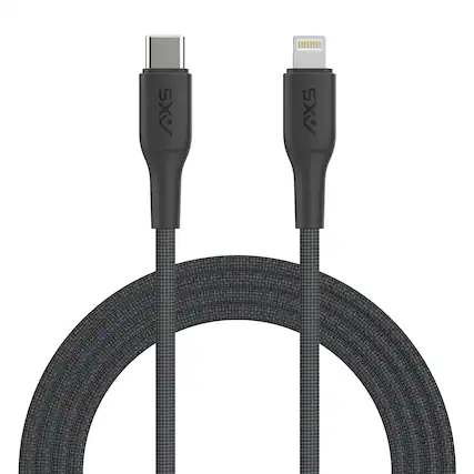 Front. AXS - PROCharge USB-C to Lightning Braided Cable 8FT - Black.