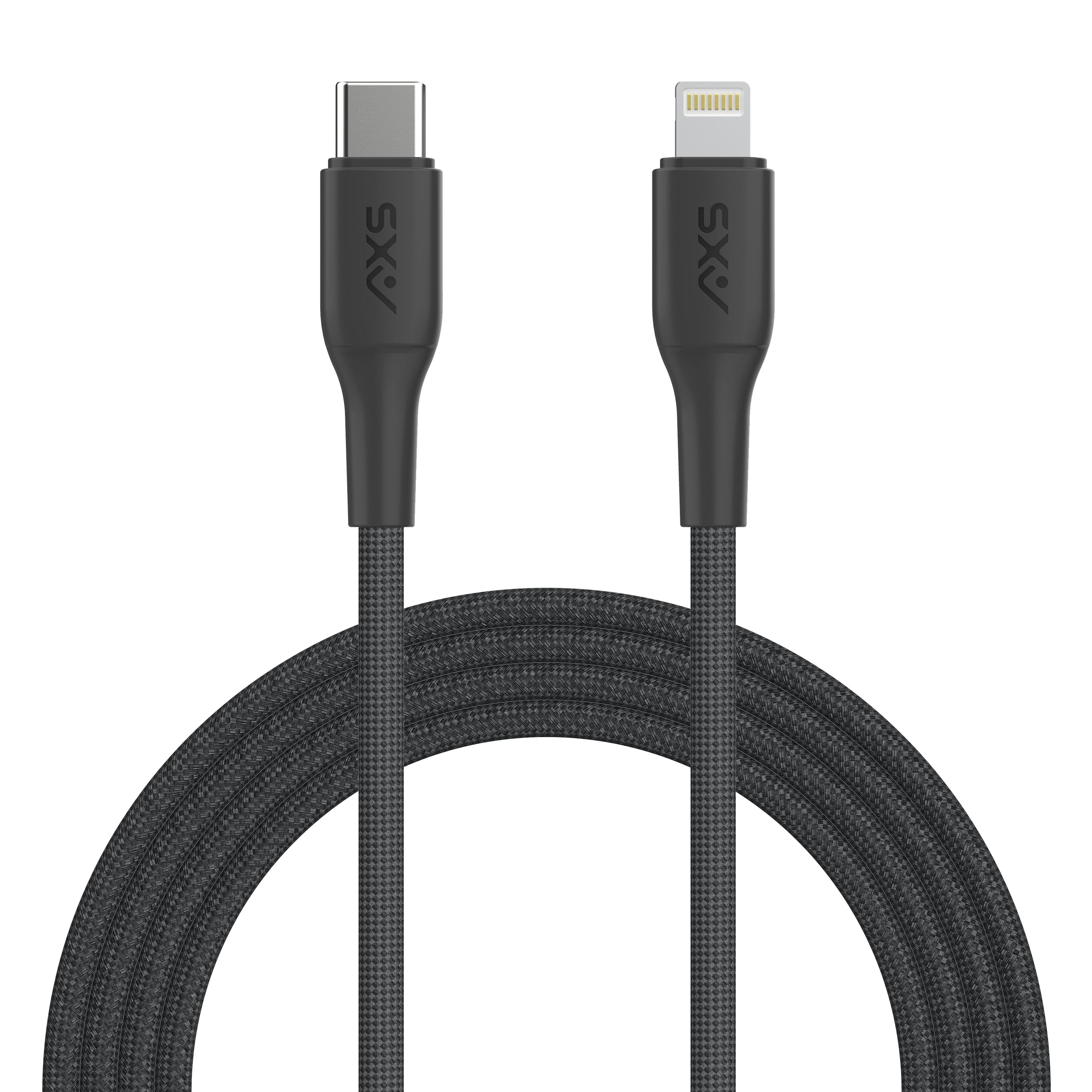 Front. AXS - PROCharge USB-C to Lightning Braided Cable 8FT - Black.