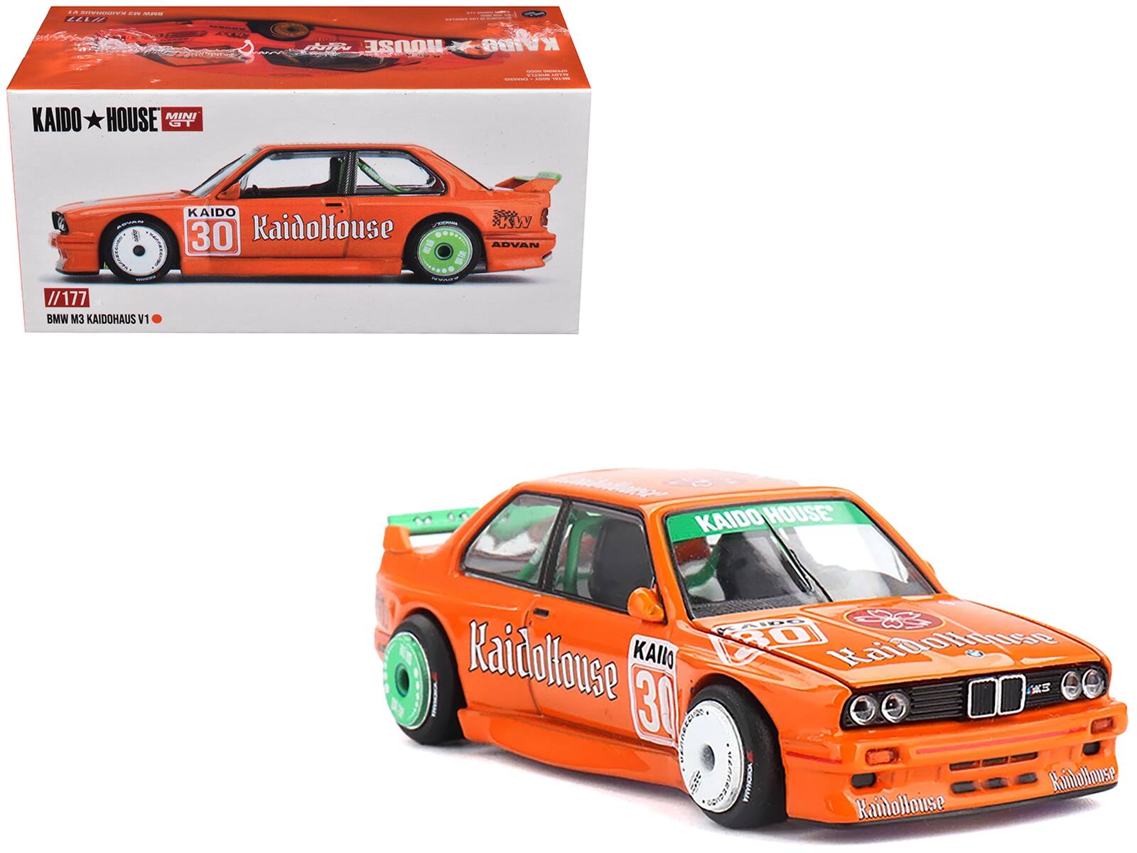 BMW M3 "KaidoHaus V1" #30 (Designed by Jun Imai) "Kaido House" Special 1/64 Diecast Model Car by Mini GT - Orange