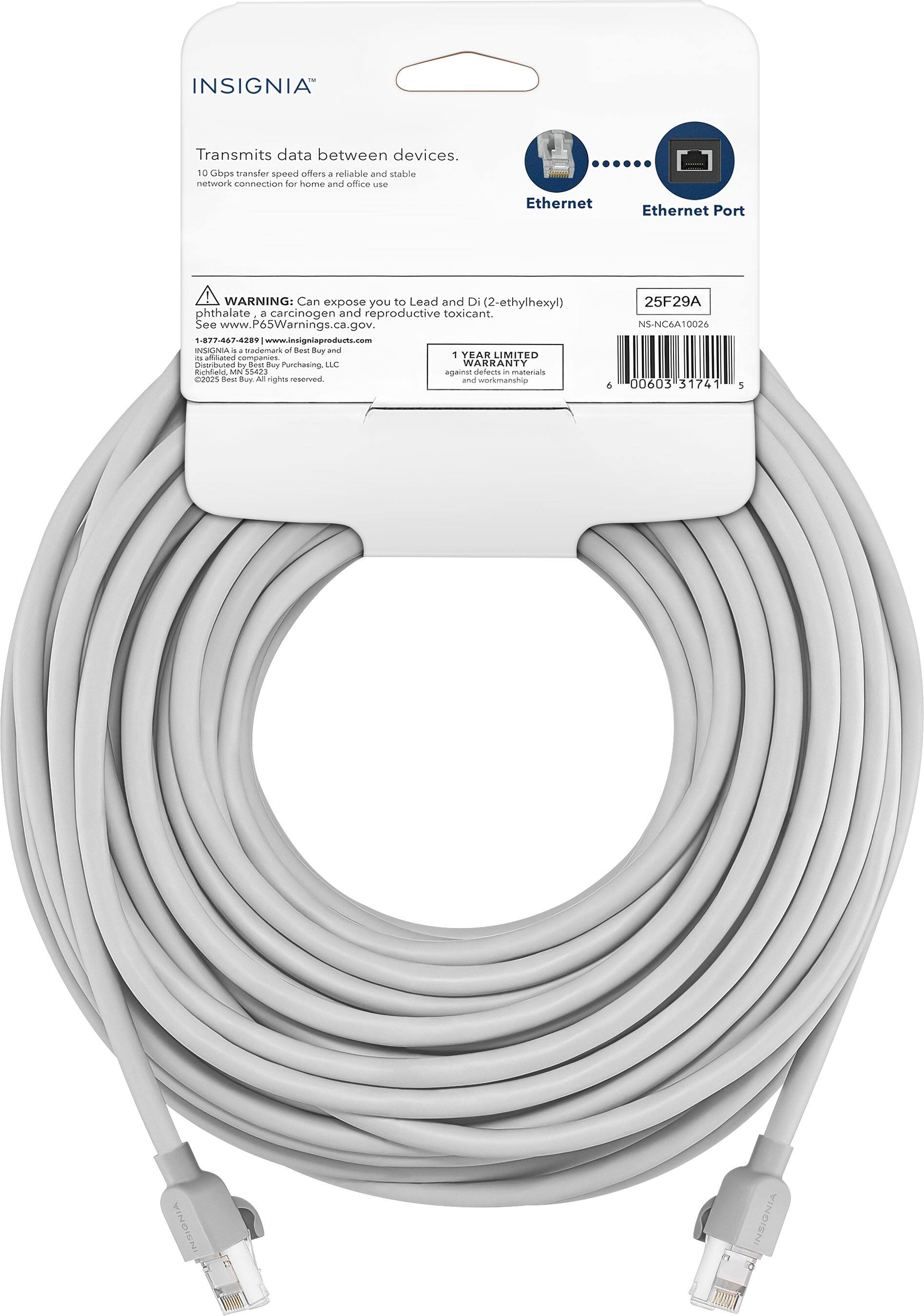 INSIGNIA™

Transmits data between devices.  
10 Gbps transfer speed offers a reliable and stable network connection for home and office use.

Ethernet  
Ethernet Port

WARNING: Can expose you to Lead and Di(2-ethylhexyl) phthalate, a carcinogen and reproductive toxicant. See www.P65Warnings.ca.gov.

1-877-467-4289 | www.insigniaproducts.com  
INSIGNIA™ is a trademark of Best Buy and its affiliates.  
Distributed by Best Buy Purchasing, LLC  
©2023 Best Buy. All rights reserved.

1 YEAR LIMITED WARRANTY  
against defects in materials and workmanship.

25F29A  
NS-NC6A10026  
00603 31741 5  
VINDISNI  
INSIGNIA