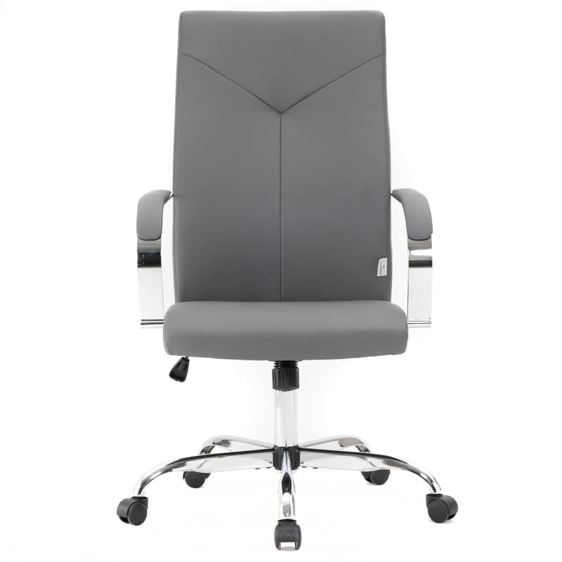 Alt View 4. LeisureMod - Set of 6 Sonora High-Back Ergonomic Leather Upholstered Desk Office Chair with Chrome Finish Base for Home Office - Grey.