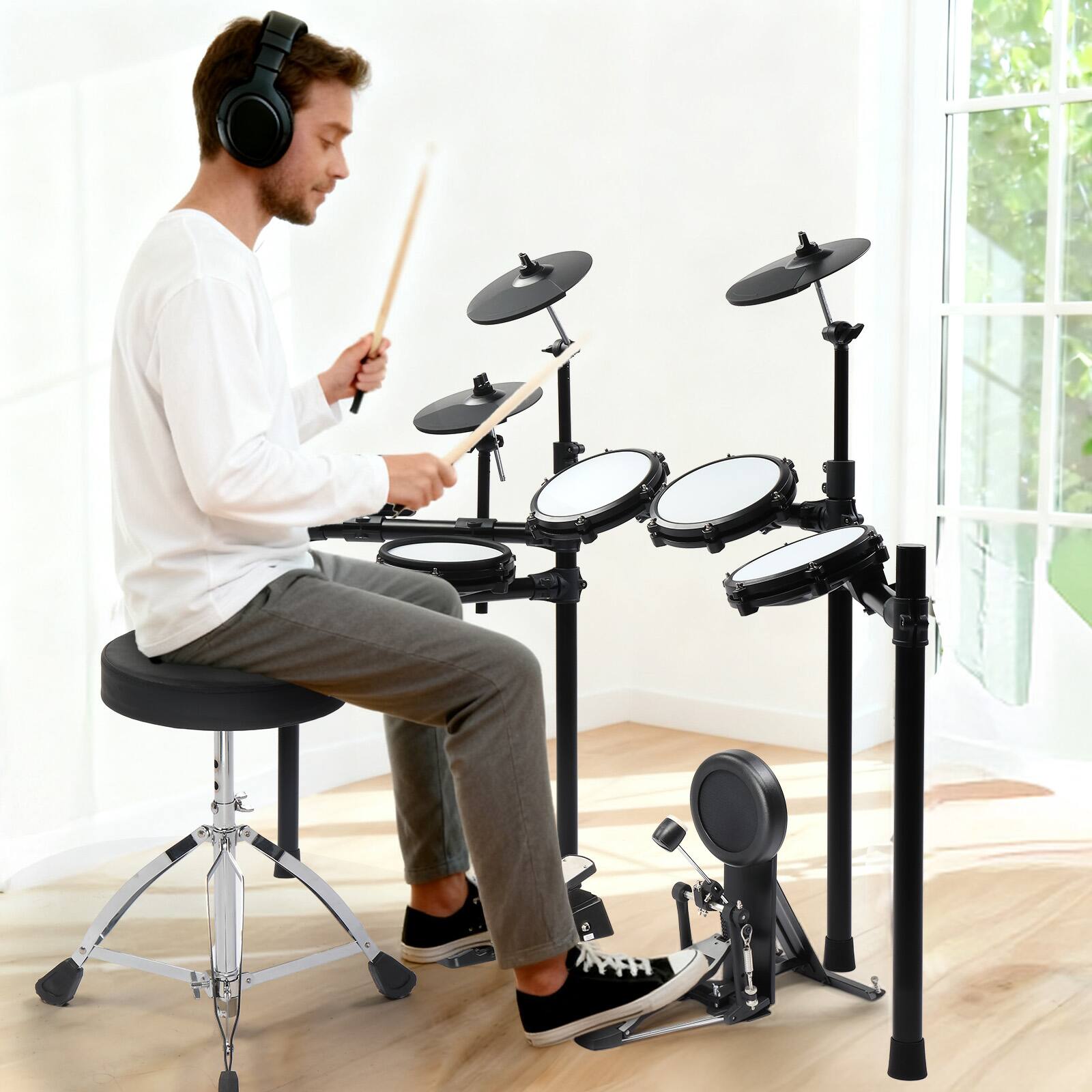 Alt View 4. Winado - Ktaxon Electronic Drum Set  with 4 x 8in Drum Pads, 3x 9.5in Cymbals, 6.5in Independent bass drum, 225  Sounds.