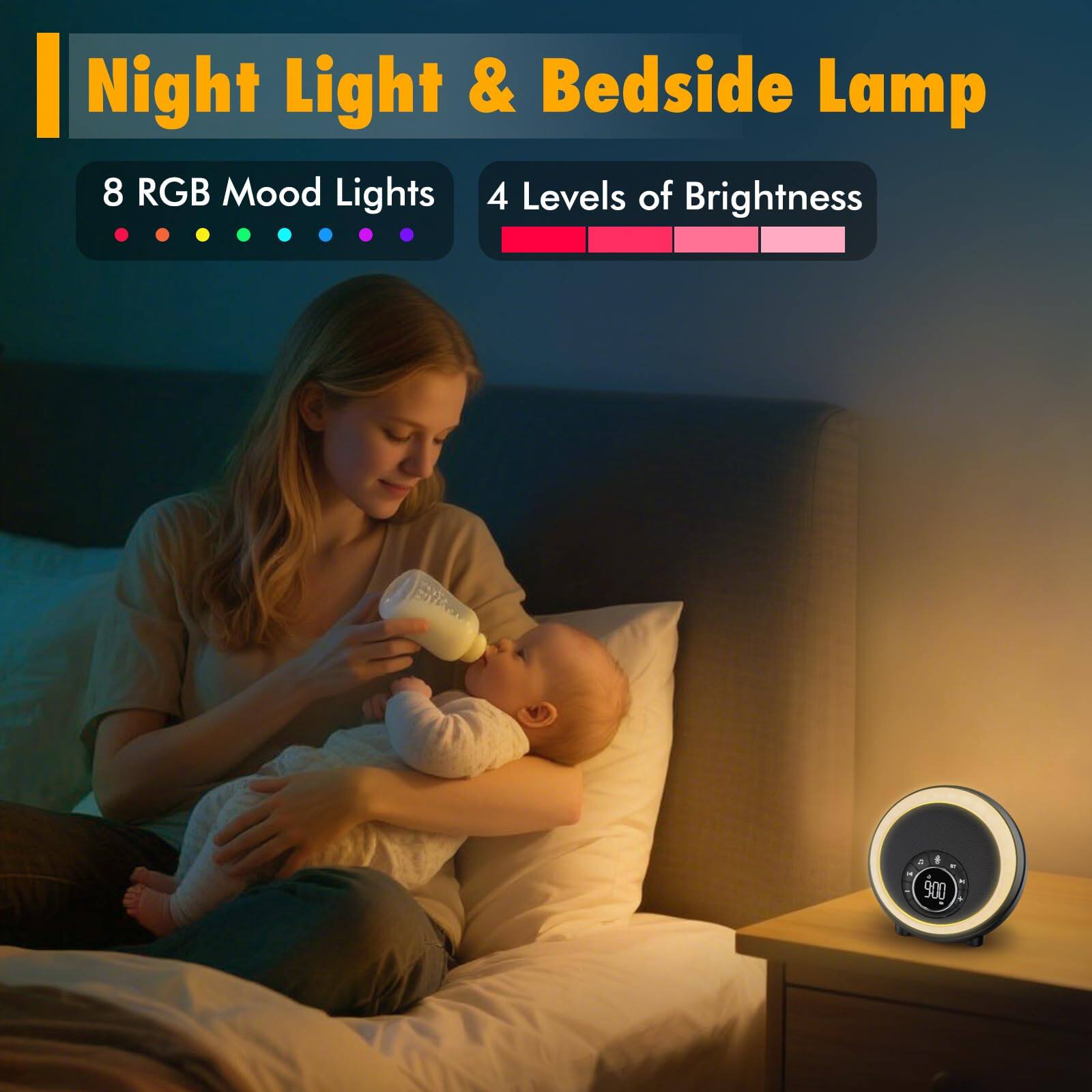 Night Light & Bedside Lamp

8 RGB Mood Lights

4 Levels of Brightness