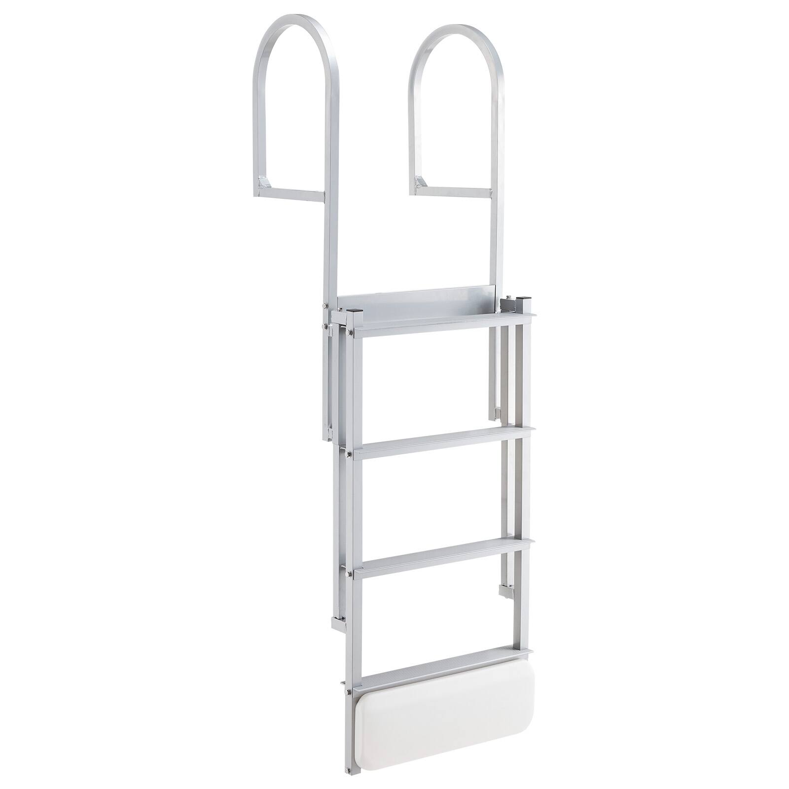 Alt View 5. VEVOR - Retractable Dock Ladder, 4 Steps, Aluminum Alloy Pontoon Boat Swim Ladder with Auto-Lift Float, Non-Slip Wide Steps - Silver.