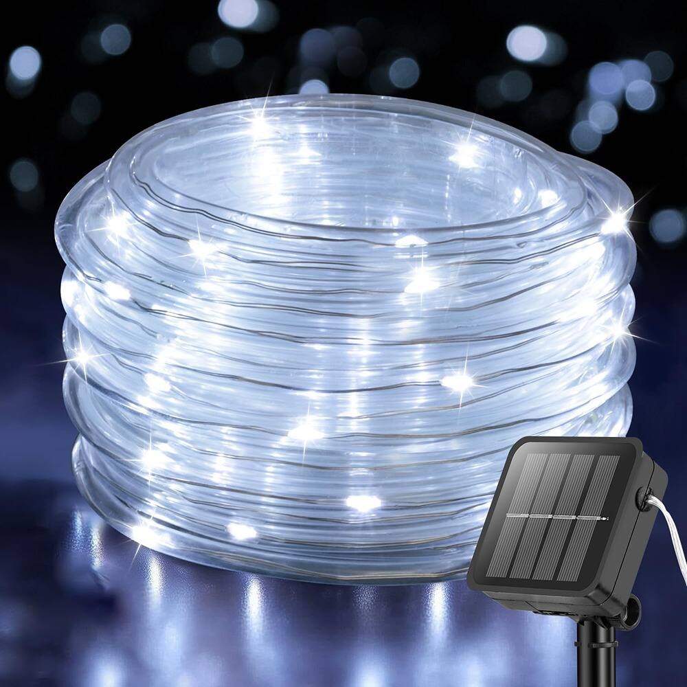 RTMB Cool White 33 foot long, 100 LED, solar powered rope string lights ...