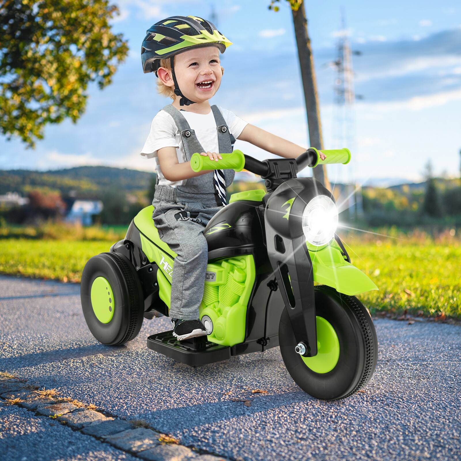 Alt View 1. Costway - Costway 6V Kids Bubble Car Electric Ride on Motorcycle with Music Button & LED Headlight - Green.