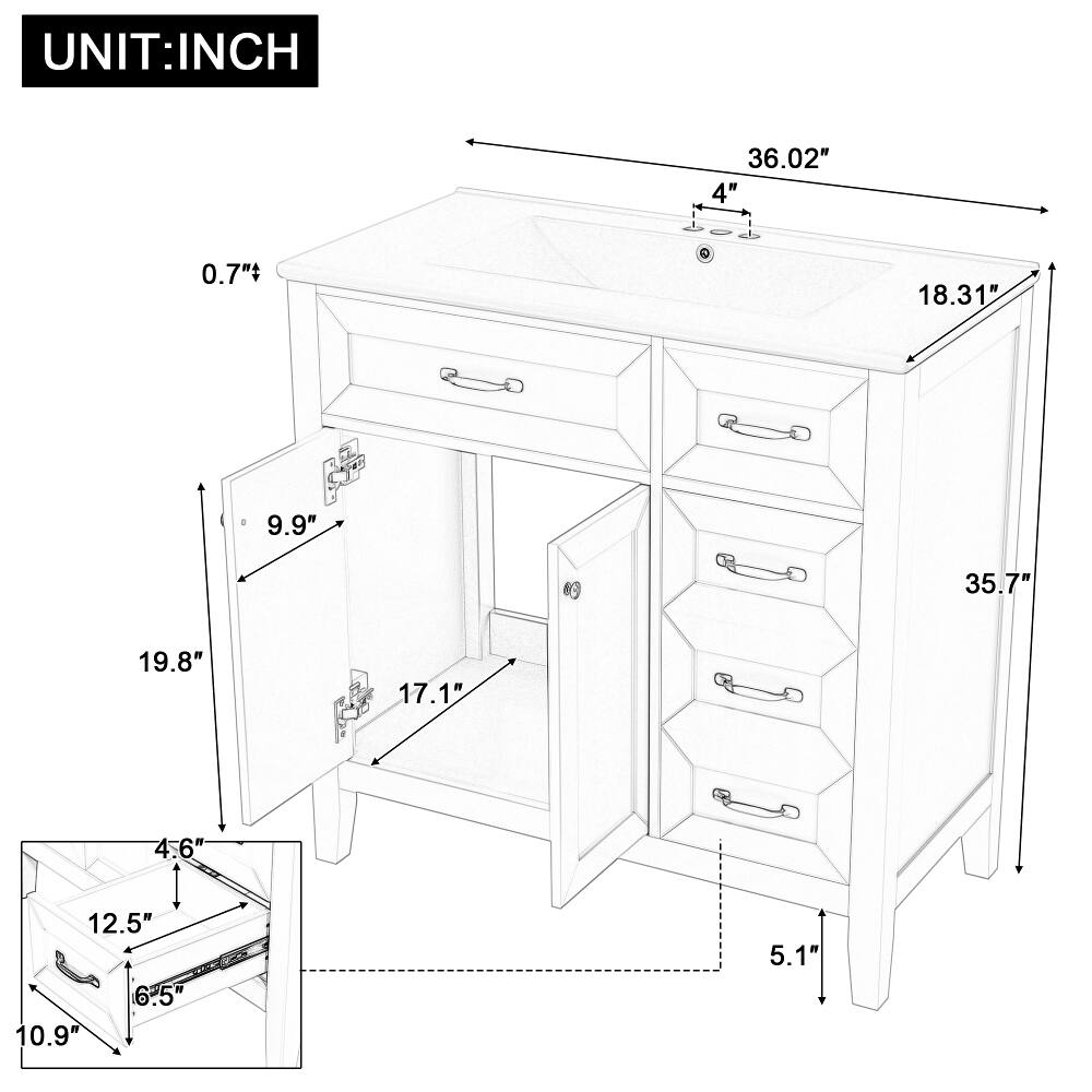 UNIT: INCH

36.02"  
4"  
0.7"  
18.31"  
9.9"  
35.7"  
19.8"  
17.1"  
4.6"  
12.5"  
6.5"  
10.9"  
5.1"