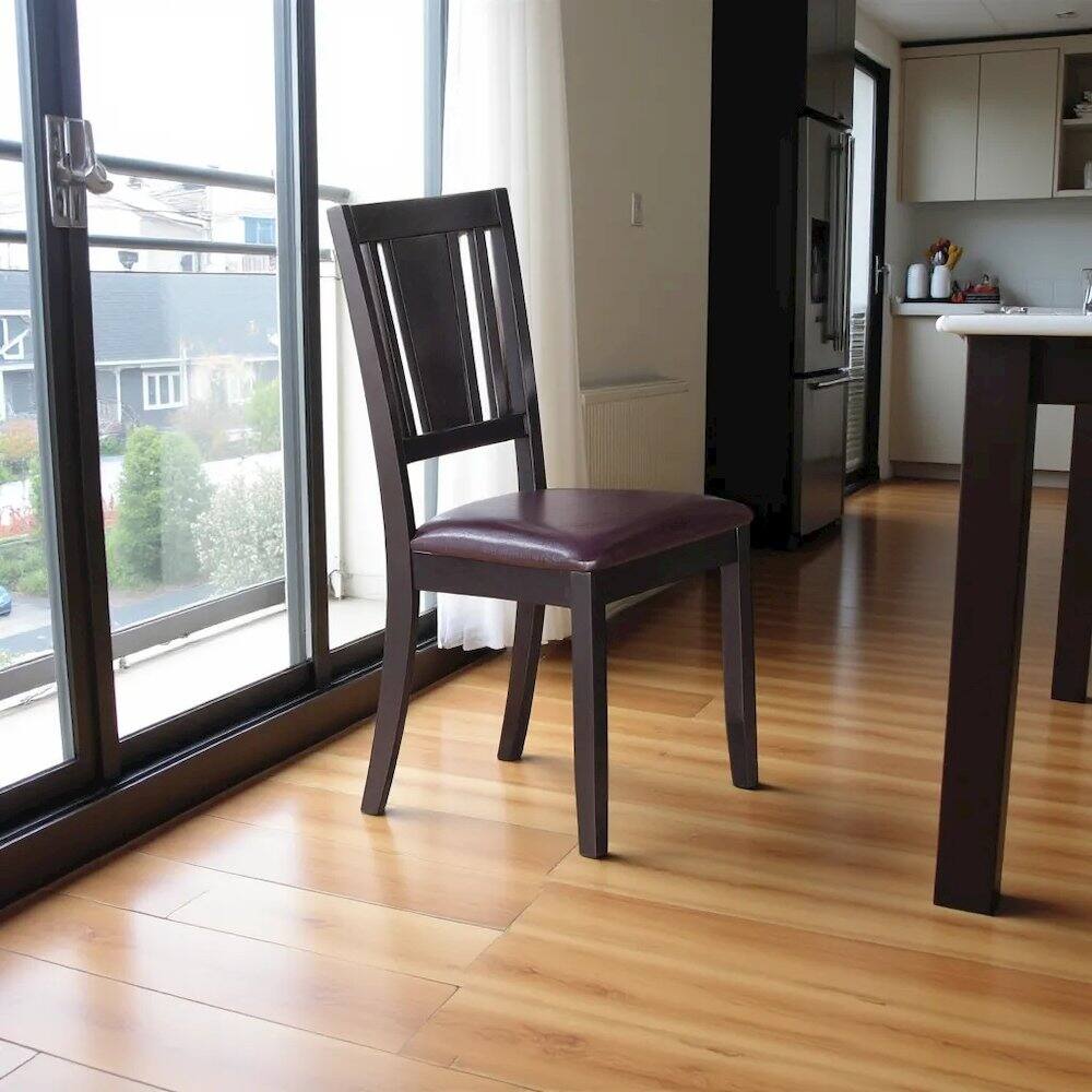 Back. FurniFact - Elegant Black Wooden Dining Chairs with Faux Leather Seat – Set of 2 - Black.