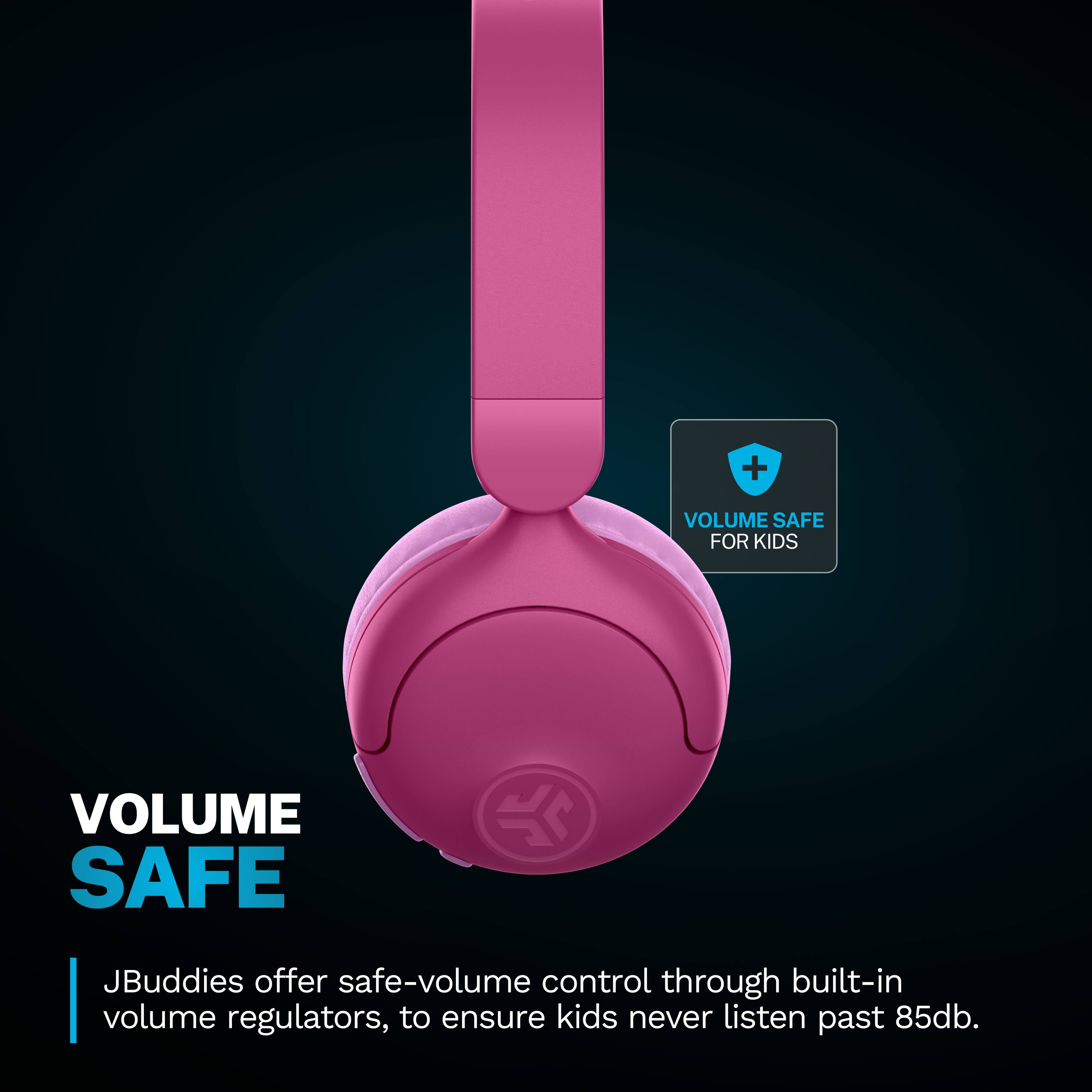 VOLUME SAFE

JBUDDIES offer safe-volume control through built-in volume regulators, to ensure kids never listen past 85db.