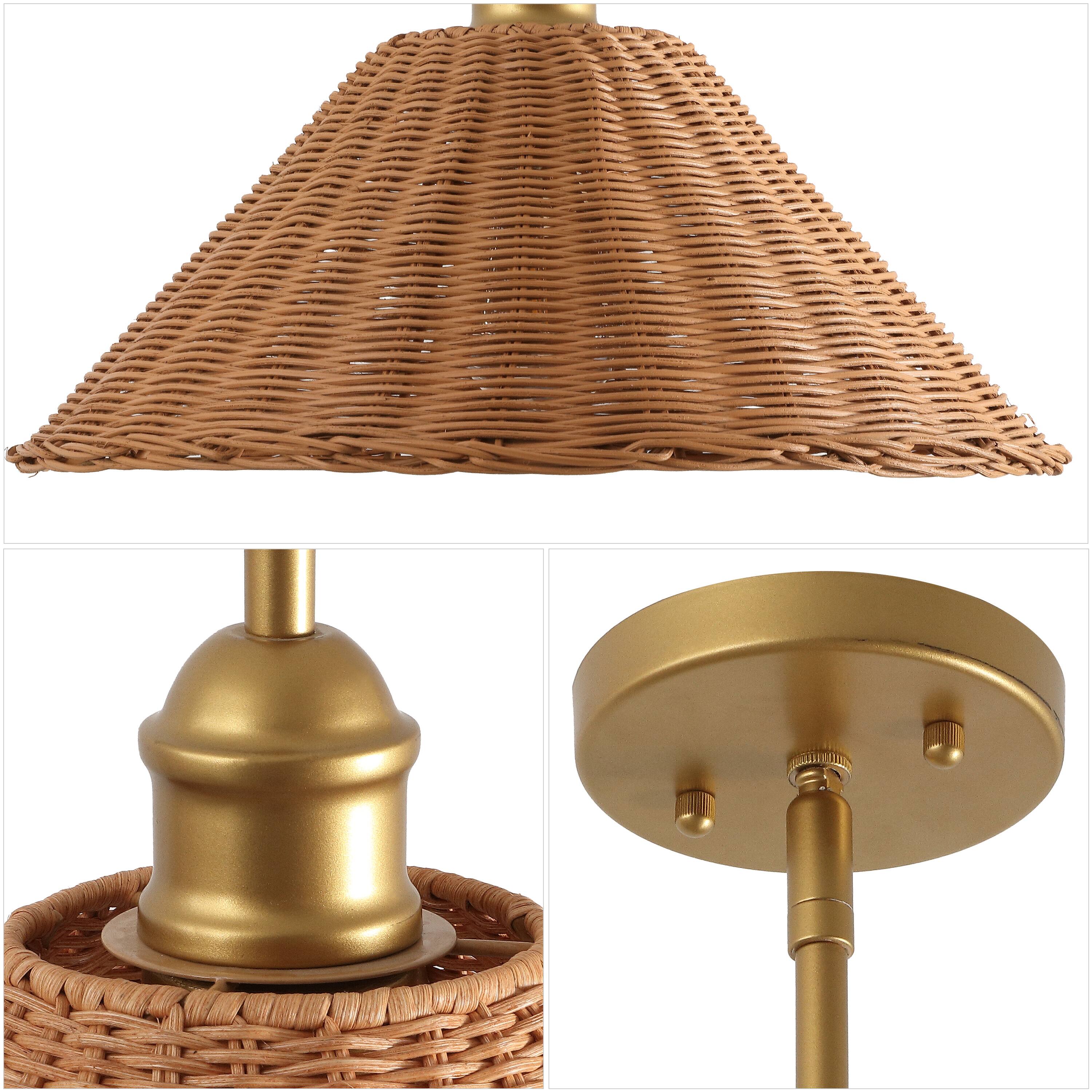 Alt View 4. Jonathan Y - Hattie 12.0" 1-Light Woven Rattan Pendant Light, Gold Painting with Brown Empire Shade for Kitchen or Dining Room - Brown.