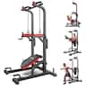 Pooboo - Multifunction Power Tower Dip Station Pull Up Bar for Fitness Home Gym Workout And Adjustable Height Fitness - Black
