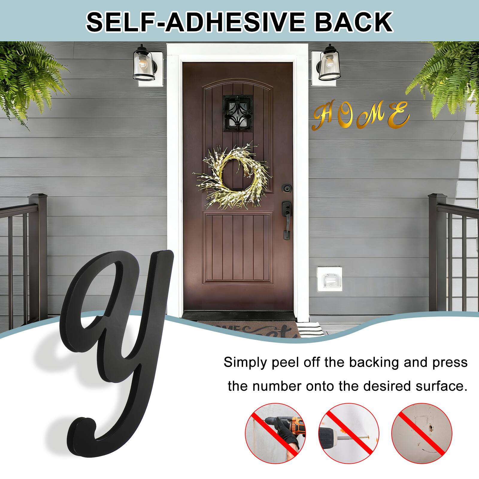 SELF-ADHESIVE BACK

Simply peel off the backing and press the number onto the desired surface.