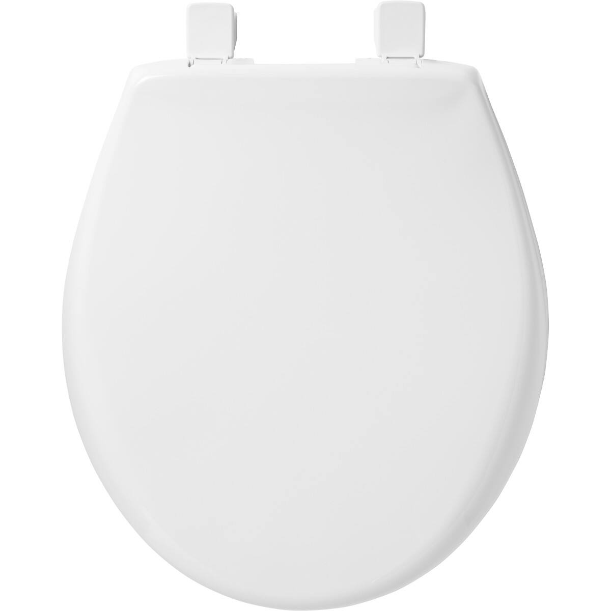 Angle. BEMIS - Bemis Round Hospitality Plastic Toilet Seat in White Commercial Fastening System, WhisperClose Hinge - White.