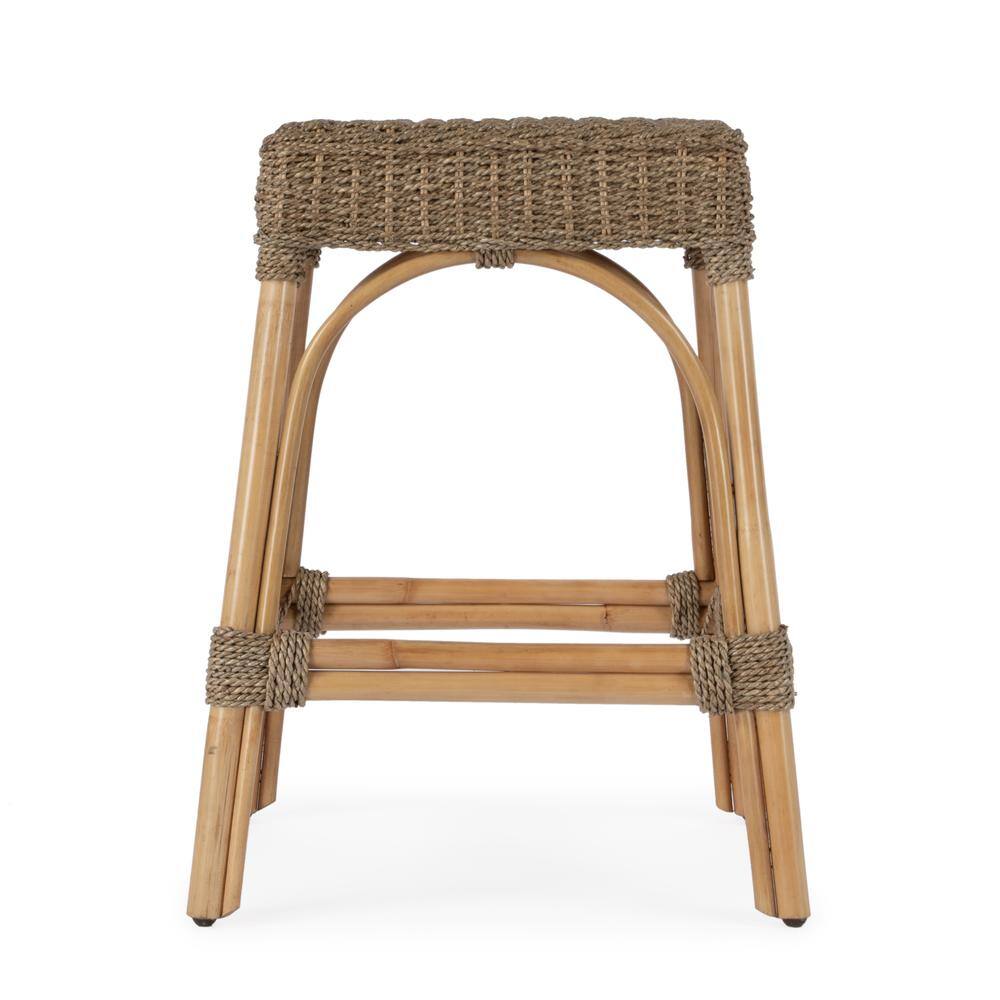 Back. Butler Specialty - Robias 24.5 Rectangular Rattan & Mendong Grass 24.5" Counter Stool - Light Brown.