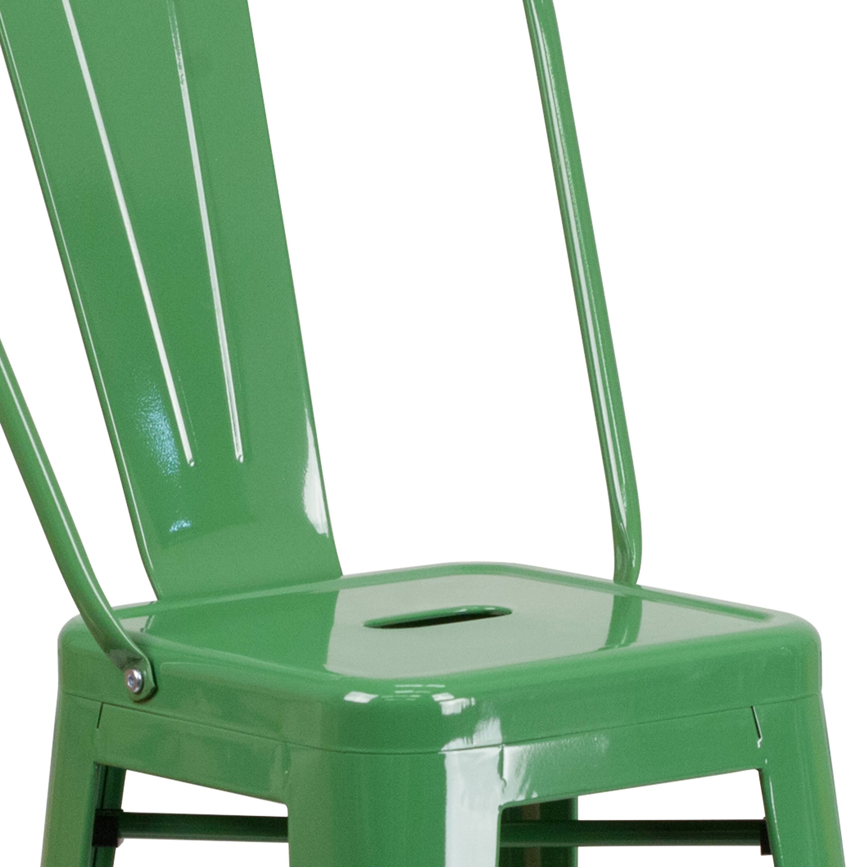 Alt View 8. Emma + Oliver - Commercial Grade 30"H Colorful Metal Indoor-Outdoor Barstool with Back - Green.