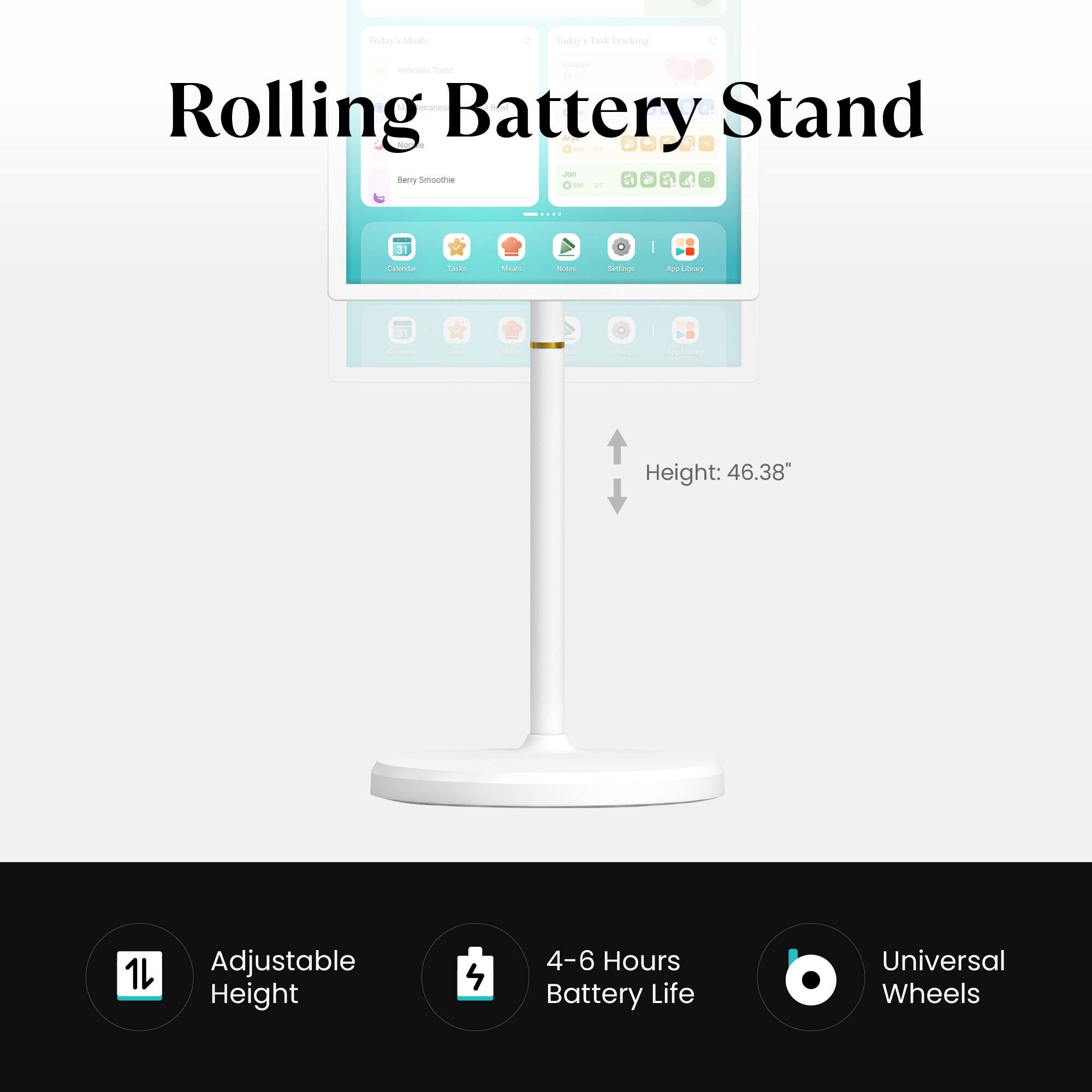 Rolling Battery Stand

- Height: 46.38"
- Adjustable Height
- 4-6 Hours Battery Life
- Universal Wheels