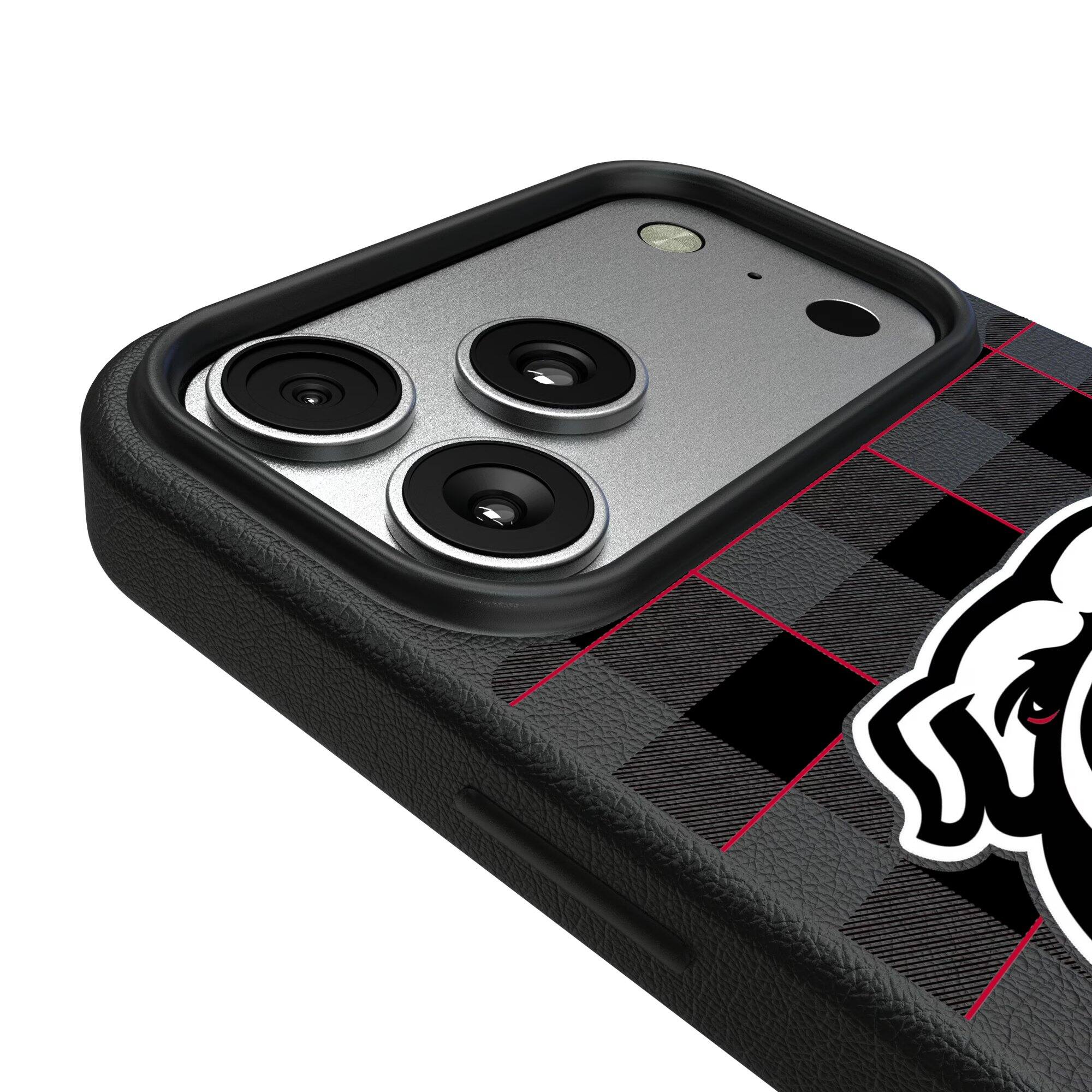 Alt View 2. Keyscaper - Georgia Bulldogs Plaid Magnetic Bump iPhone Case - 15 - Black.