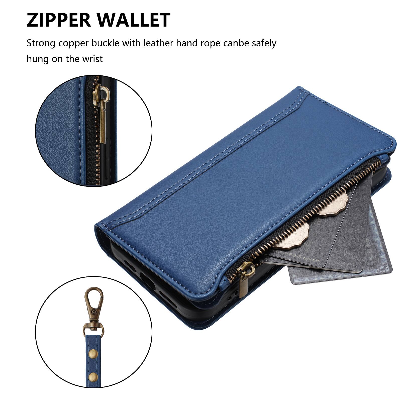 ZIPPER WALLET

Strong copper buckle with leather hand rope can be safely hung on the wrist