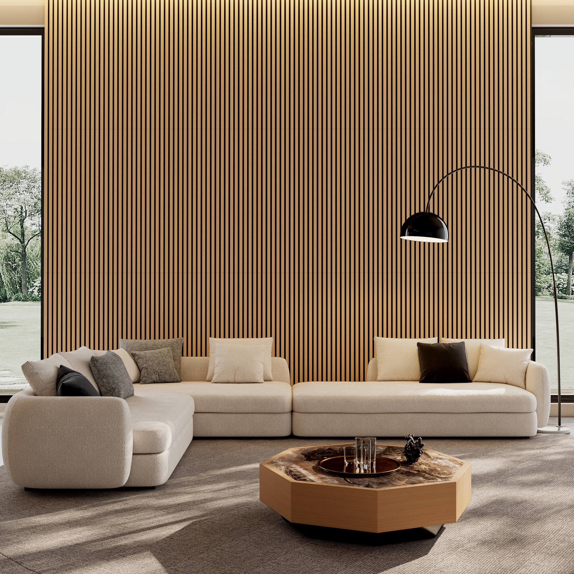 Alt View 3. Boyel Living - 4-Pack 23.62-in x 45.27-in Natural 3D Fluted Acoustic Slat Wall Panel - Natural.