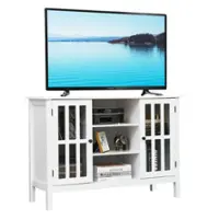 Costway - Wood TV Stand Entertainment Media Center Console for TV up to 50'' - White - Front_Zoom