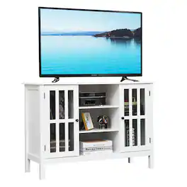 Costway - Wood TV Stand Entertainment Media Center Console for TV up to 50'' - White
