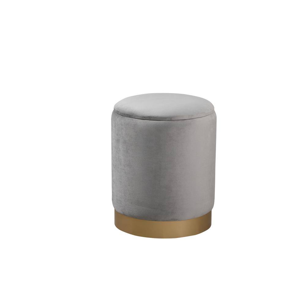 Back. Elegant Decor - Ozman round 14 inch ottoman in gray - Gray.